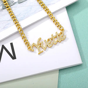 Dainty Crystal Zircon Name Necklaces for Women Personalized Nameplate Jewelry