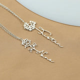 Dainty Name Necklace with Birth Flower Dangle Personalized Jewelry Choker