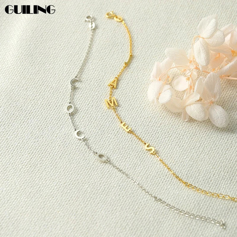 Dainty Tiny Letter Bracelet Personalized Initials Pendant Bracelet Gift