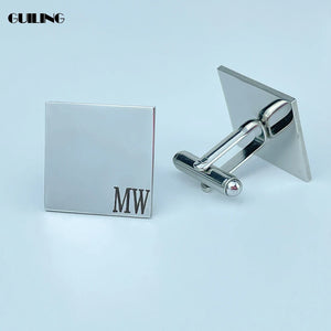 Custom Engraved Logo Square Cufflinks Stainless Steel Nameplate Marking