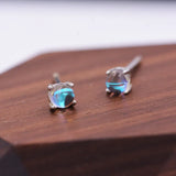 925 Silver Mermaid Crystal Stud Earrings Moonstone Aretes
