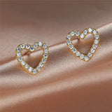 Crystal Heart Earrings Rose Silver Stud Wedding