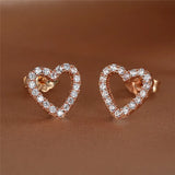 Crystal Heart Earrings Rose Silver Stud Wedding