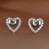 Crystal Heart Earrings Rose Silver Stud Wedding