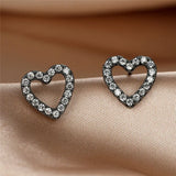 Crystal Heart Earrings Rose Silver Stud Wedding