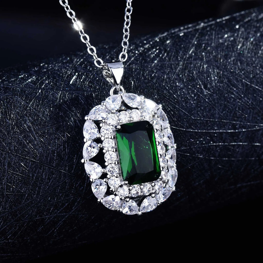 Vintage Square Emerald Crystal Pendant Necklace