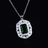 Vintage Square Emerald Crystal Pendant Necklace