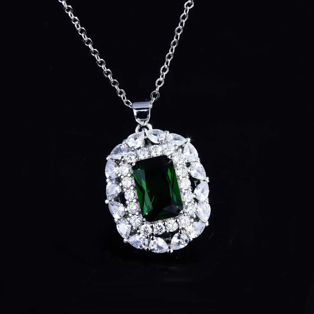 Vintage Square Emerald Crystal Pendant Necklace