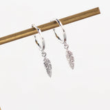 925 Silver Leaves Feather Drops Hoop Earrings for Women Birthday Gift