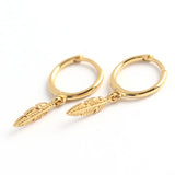 925 Silver Leaves Feather Drops Hoop Earrings for Women Birthday Gift