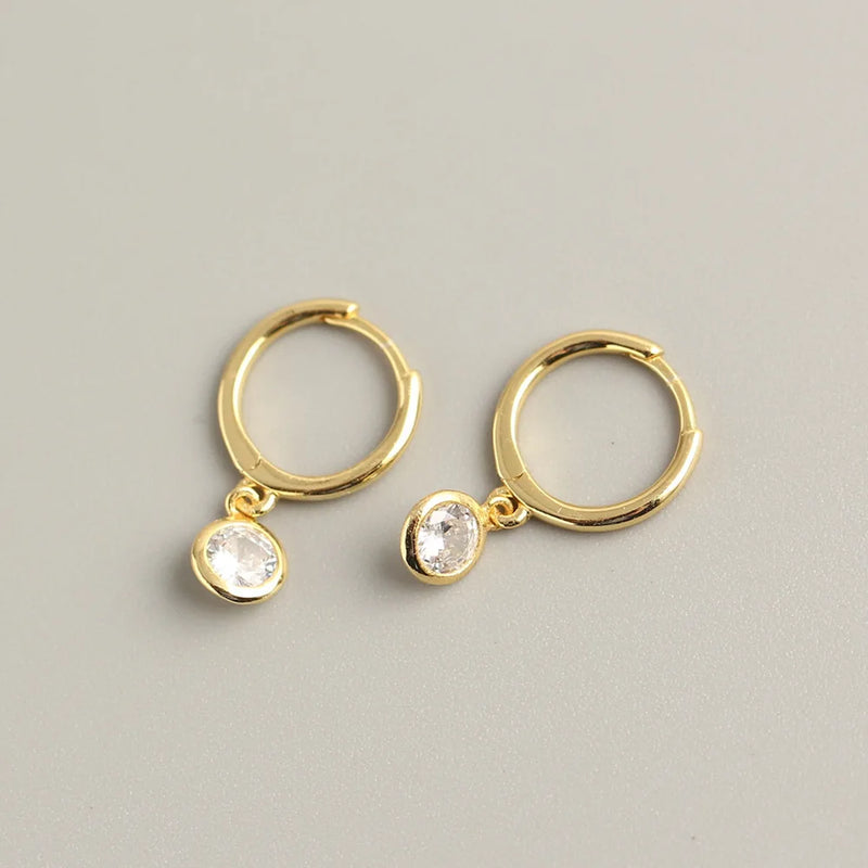 925 Silver Small Huggie Hoop Earrings Crystals CZ Stone Drop Charms