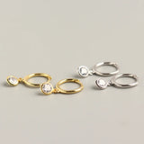925 Silver Small Huggie Hoop Earrings Crystals CZ Stone Drop Charms