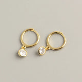 925 Silver Small Huggie Hoop Earrings Crystals CZ Stone Drop Charms