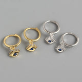 925 Sterling Silver Tiny Huggie Hoops Earrings with Eye Charm