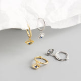 925 Sterling Silver Tiny Huggie Hoops Earrings with Eye Charm