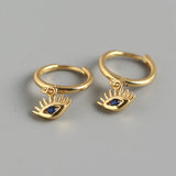 925 Sterling Silver Tiny Huggie Hoops Earrings with Eye Charm