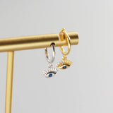 925 Sterling Silver Tiny Huggie Hoops Earrings with Eye Charm