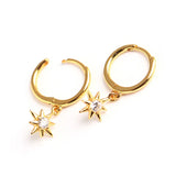 925 Silver Star Charms Hoop Earrings with Sparkly Crystals Zircon Stones