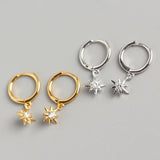 925 Silver Star Charms Hoop Earrings with Sparkly Crystals Zircon Stones