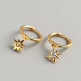 925 Silver Star Charms Hoop Earrings with Sparkly Crystals Zircon Stones