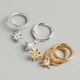 925 Silver Star Charms Hoop Earrings with Sparkly Crystals Zircon Stones