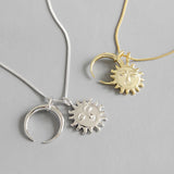 925 Silver Sun & Moon Necklace Crescent Moon Jewelry Long Sweater Chain