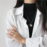 925 Silver Sun & Moon Necklace Crescent Moon Jewelry Long Sweater Chain