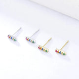 925 Silver Rainbow Gemstone Bar Stud Earrings Women Party Gift