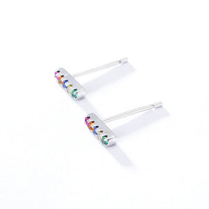 925 Silver Rainbow Gemstone Bar Stud Earrings Women Party Gift