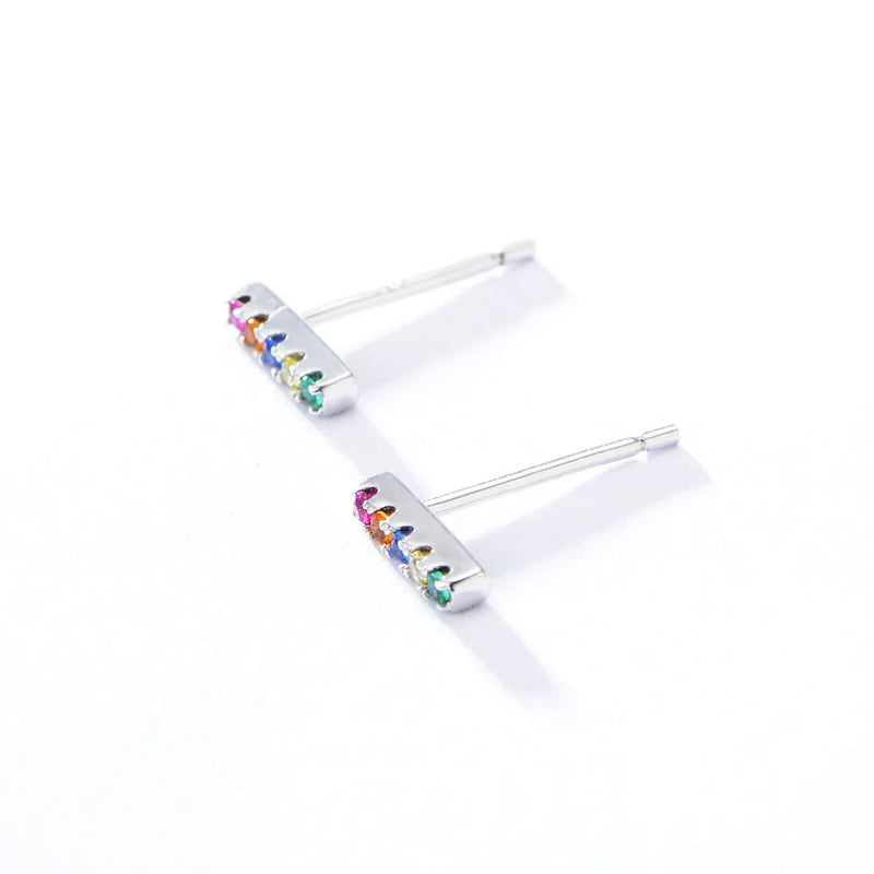 925 Silver Rainbow Gemstone Bar Stud Earrings Women Party Gift