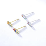 925 Silver Rainbow Gemstone Bar Stud Earrings Women Party Gift