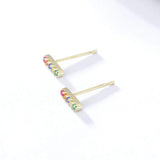 925 Silver Rainbow Gemstone Bar Stud Earrings Women Party Gift