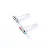 925 Silver Rainbow Gemstone Bar Stud Earrings Women Party Gift