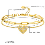 Initial Paperclip Chain Bracelet Heart Pendant Stainless Steel Jewelry
