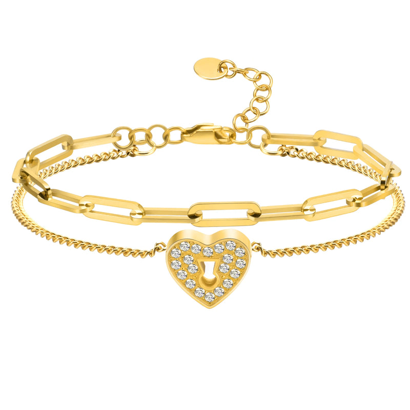 Initial Paperclip Chain Bracelet Heart Pendant Stainless Steel Jewelry