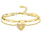 Initial Paperclip Chain Bracelet Heart Pendant Stainless Steel Jewelry