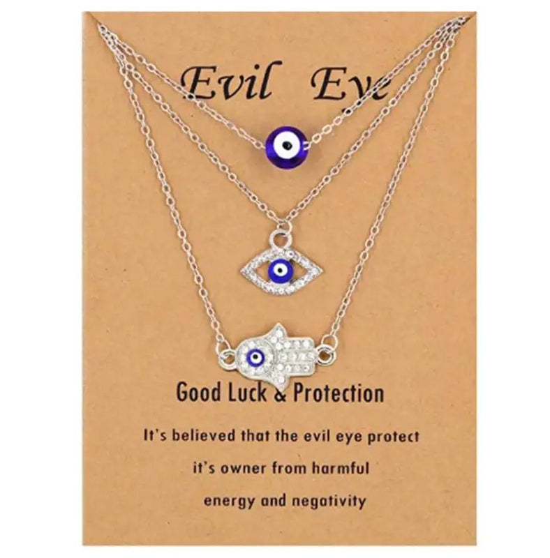 Layered Evil Eye & Hamsa Necklace Set - Lucky Protection Gift