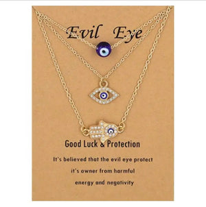 Layered Evil Eye & Hamsa Necklace Set - Lucky Protection Gift