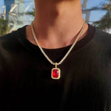 Bezel Birthstone Pendant Necklace Iced Out CZ Gemstone Pendant Chain