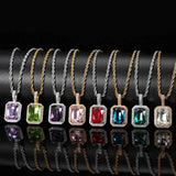 Bezel Birthstone Pendant Necklace Iced Out CZ Gemstone Pendant Chain