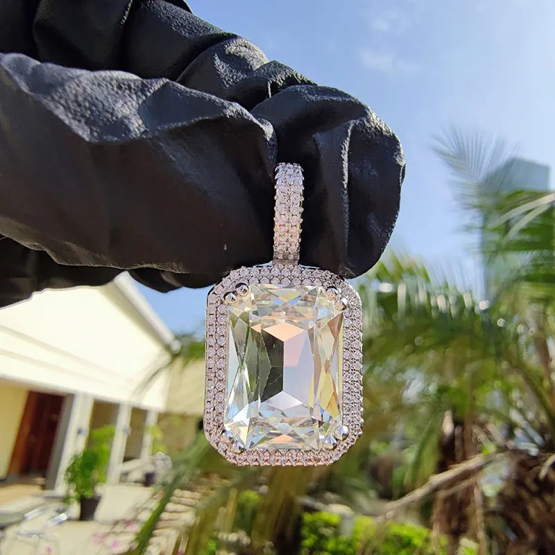 Bezel Birthstone Pendant Necklace Iced Out CZ Gemstone Pendant Chain