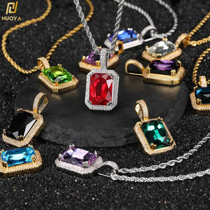 Bezel Birthstone Pendant Necklace Iced Out CZ Gemstone Pendant Chain