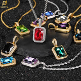 Bezel Birthstone Pendant Necklace Iced Out CZ Gemstone Pendant Chain