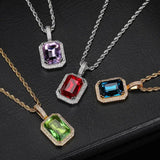 Bezel Birthstone Pendant Necklace Iced Out CZ Gemstone Pendant Chain