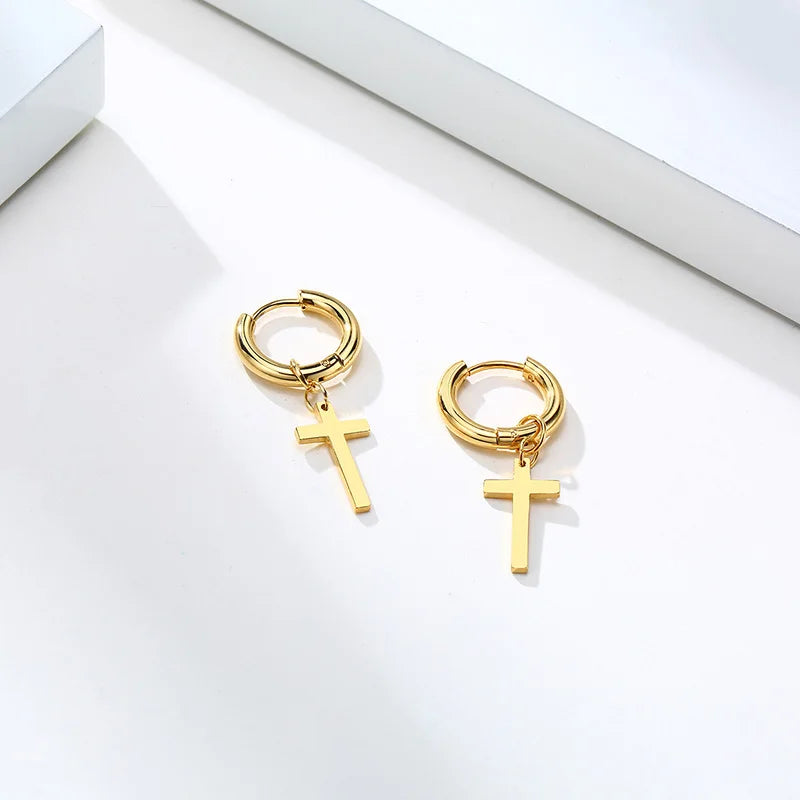 Cross Charm Huggie Hoop Earrings for Men Women