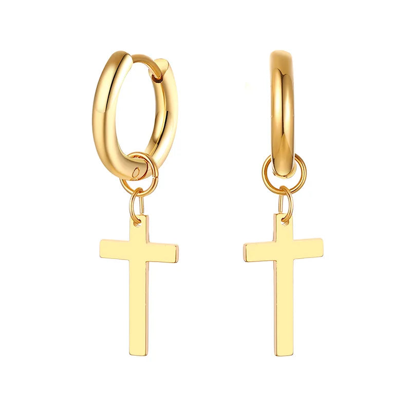 Cross Charm Huggie Hoop Earrings for Men Women