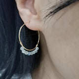 Natural Gemstones Earrings: Pearl Malachite Labradorite Moonstone Hoops