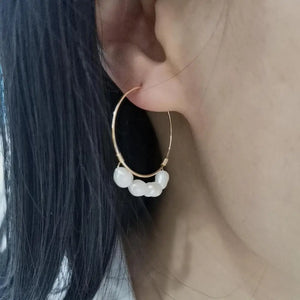 Natural Gemstones Earrings: Pearl Malachite Labradorite Moonstone Hoops