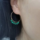 Natural Gemstones Earrings: Pearl Malachite Labradorite Moonstone Hoops