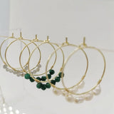 Natural Gemstones Earrings: Pearl Malachite Labradorite Moonstone Hoops